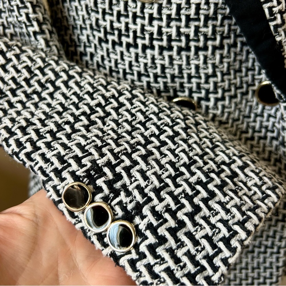 ZARA Structured Double Breasted Blazer Black White Tweed Blogger’s Favorite XL - Picture 9 of 16